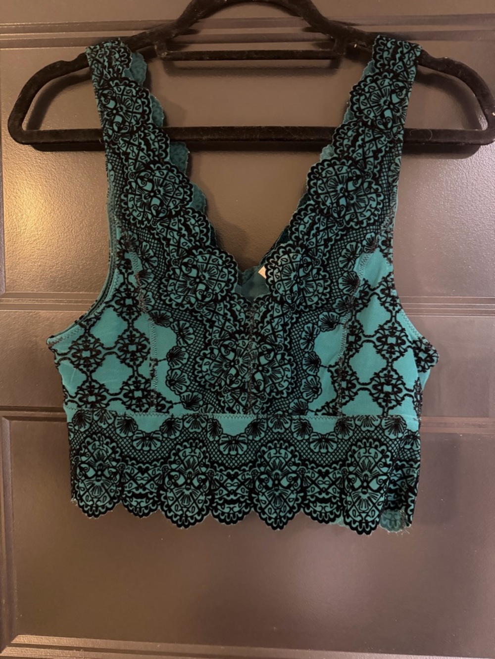 Free People Teal Dress with Black Lace Accents